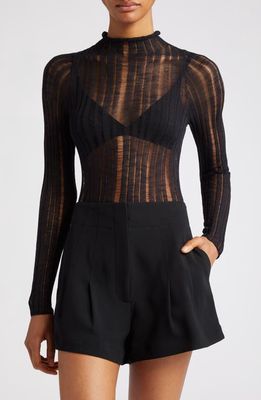 Cult Gaia Skivy Sheer Funnel Neck Sweater in Black