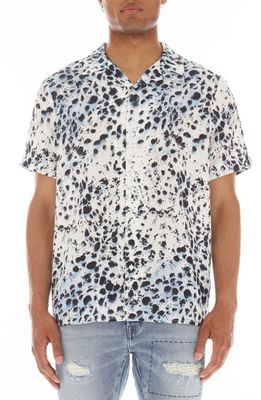 Cult of Individuality Animal Spot Short Sleeve Cotton Button-Up Shirt in White 