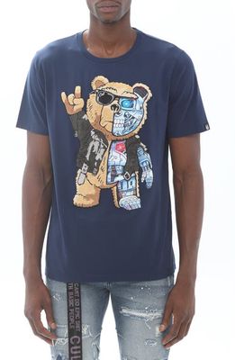 Cult of Individuality Cyborg Bear Textured Cotton Graphic T-Shirt in True Navy