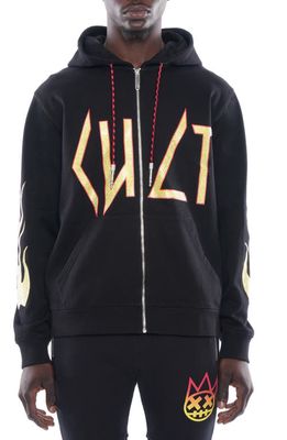 Cult of Individuality Embellished Zip-Up Graphic Hoodie in Black