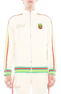 Cult of Individuality Marley Zip-Up Cotton Knit Track Suit in Cream