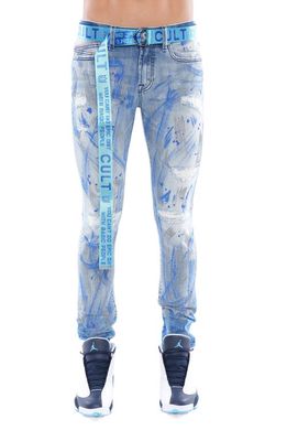 Cult of Individuality Punk Belted Distressed Super Skinny Jeans in Scratch