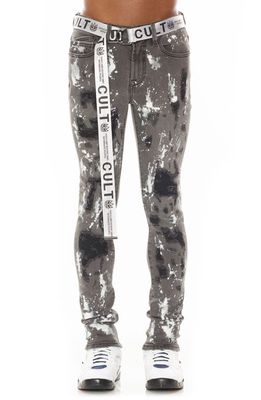 Cult of Individuality Punk Belted Rip & Repair Super Skinny Jeans in Cinder