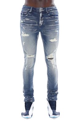 Cult of Individuality Punk Distressed Super Skinny Jeans in Blue Streak