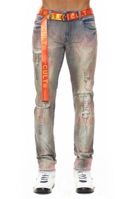 Cult of Individuality Rocker Belted Rigid Slim Straight Leg Jeans in Tuffet