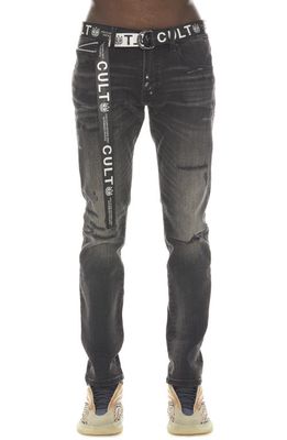 Cult of Individuality Rocker Belted Slim Straight Leg Jeans in Castor