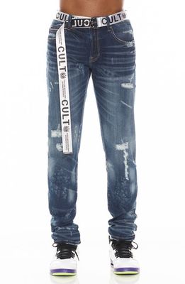 Cult of Individuality Rocker Belted Slim Straight Leg Jeans in Roman