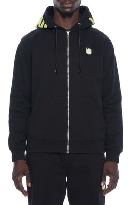 Cult of Individuality Shimuchan Embroidered Cotton Zip-Up Graphic Hoodie in Black