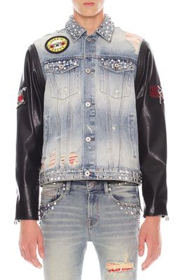 Cult of Individuality Type II Guns N Roses Mixed Media Convertible Trucker Jacket in Axl