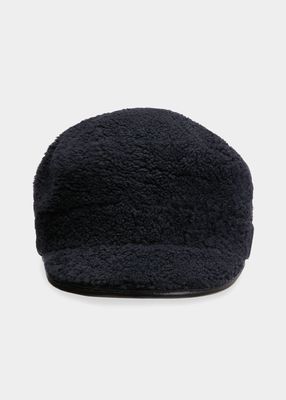 Curly Merino Shearling & Leather Cap