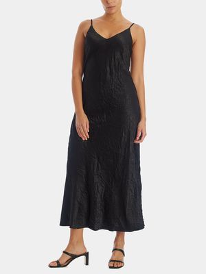 Current Air Women's Crinkle Lace Back Slip Dress in Black