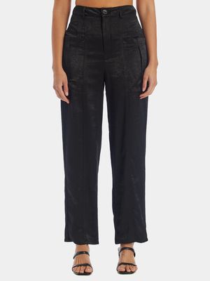 Current Air Women's Satin Utility Pants in Black