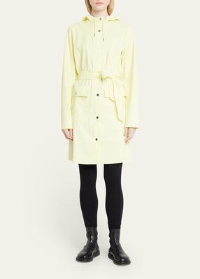 Curve Belted Trench Coat with Drawstring Hood