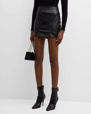 Curve-Hem Leather Mini Skirt