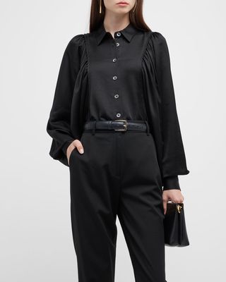 Curved Seam Button-Down Blouse
