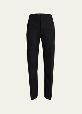 Curved-Shape Compact Wool Trousers