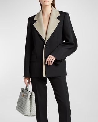 Curved-Sleeves Layered Compact Wool Single-Breasted Jacket
