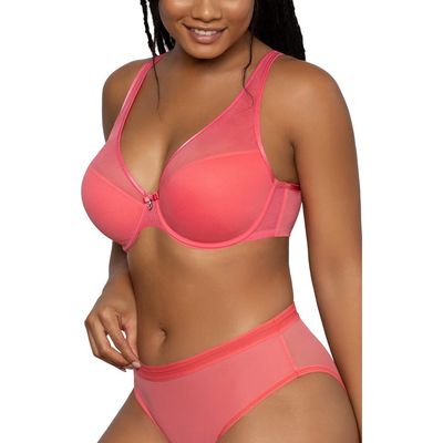 Curvy Couture Underwire Plunge Bra in Sun Kissed Coral 