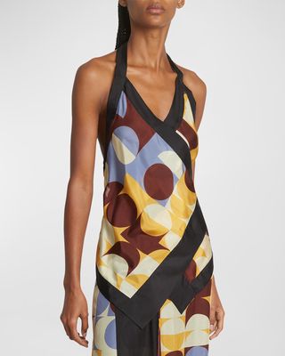 Cussia Abstract-Print Wrap Scarf Halter Top