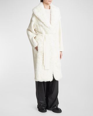 Cut and Sew Wool Knit Coat with Shearling