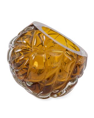 Cut Hand-Blown Glass Amber Vase - Medium