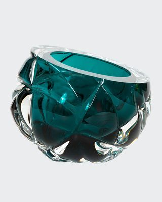 Cut Hand-Blown Glass Lagoon Blue Vase - Medium