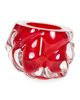 Cut Hand-Blown Glass Strawberry Red Vase - Medium