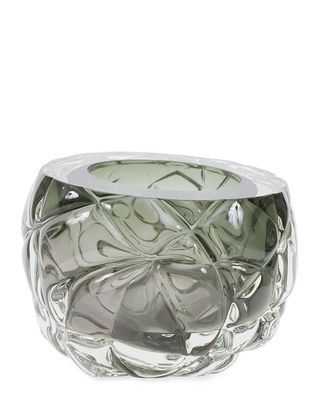 Cut Hand-Blown Glass Tourmaline Green Vase - Large