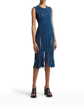 Cut-Out Fringe Knit Midi Dress