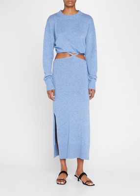 Cut-Out Front-Tie Cashmere Midi Dress