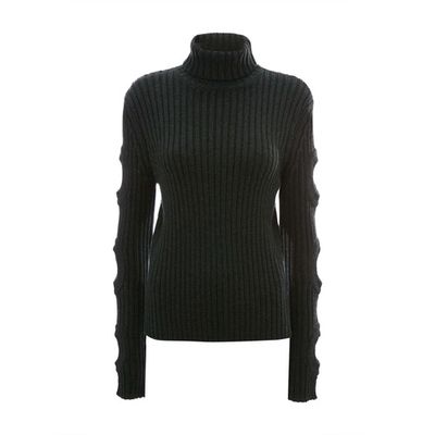 Cut out sleeve turtleneck sweater