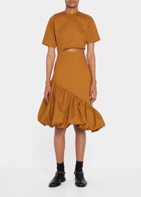 Cutout Asymmetric Ruffle-Hem Midi Dress