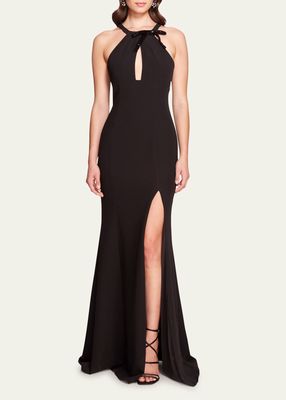 Cutout Bow-Front Halter Gown