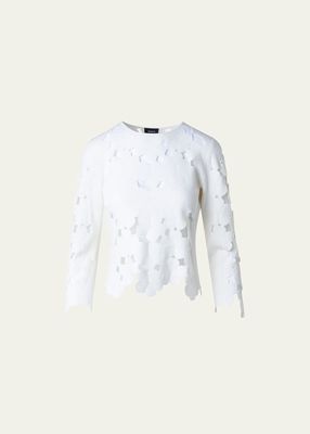 Cutout Floral Jacquard Knit Pullover