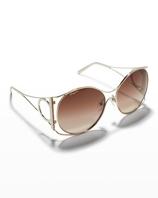 Cutout Gancio Round Metal Sunglasses