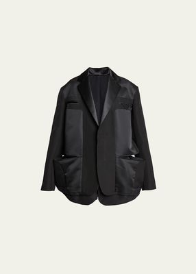 Cutout Pocket Oversized Silk Blazer