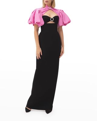 Cutout Ruffle-Sleeves Evening Gown