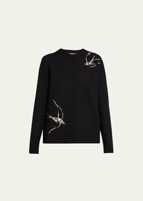 Cutout Sequin-Embellished Bird Wool Sweater