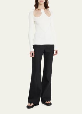Cutout Viscose Knit Top with Chain Detail