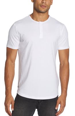 Cuts AO Curved Hem Short Sleeve Henley in White