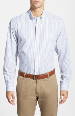 Cutter & Buck 'Epic Easy Care' Classic Fit Vertical Pinstripe Wrinkle Resistant Sport Shirt in White/French Blue