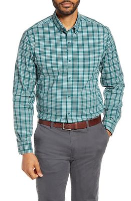 Cutter & Buck Soar Classic Fit Plaid Performance Button-Down Shirt in Seaweed