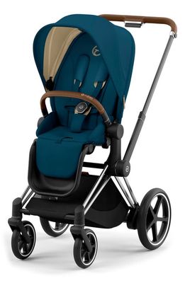 CYBEX e-PRIAM 2 Electronic Smart Stroller with Chrome/Brown Frame in Mountain Blue