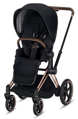 CYBEX e-Priam Rose Gold Electronic Stroller with All Terrain Wheels in Premium Black
