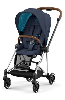 CYBEX MIOS 3 Compact Lightweight Stroller with Chrome/Brown Frame in Nautical Blue