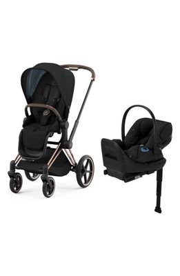 CYBEX Priam Stroller & Cloud G Lux Infant Car Seat Travel System in Black/Rose Gold