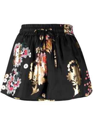 Cynthia Rowley Alice floral-print drawstring shorts - Black