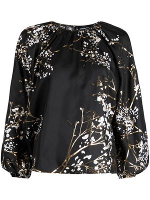 Cynthia Rowley Alice floral-print gathered blouse - Black
