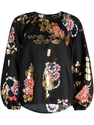 Cynthia Rowley Alice floral-print silk blouse - Black