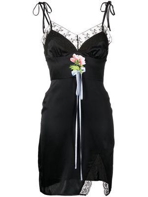 Cynthia Rowley bow-detail lace-trim silk dress - Black